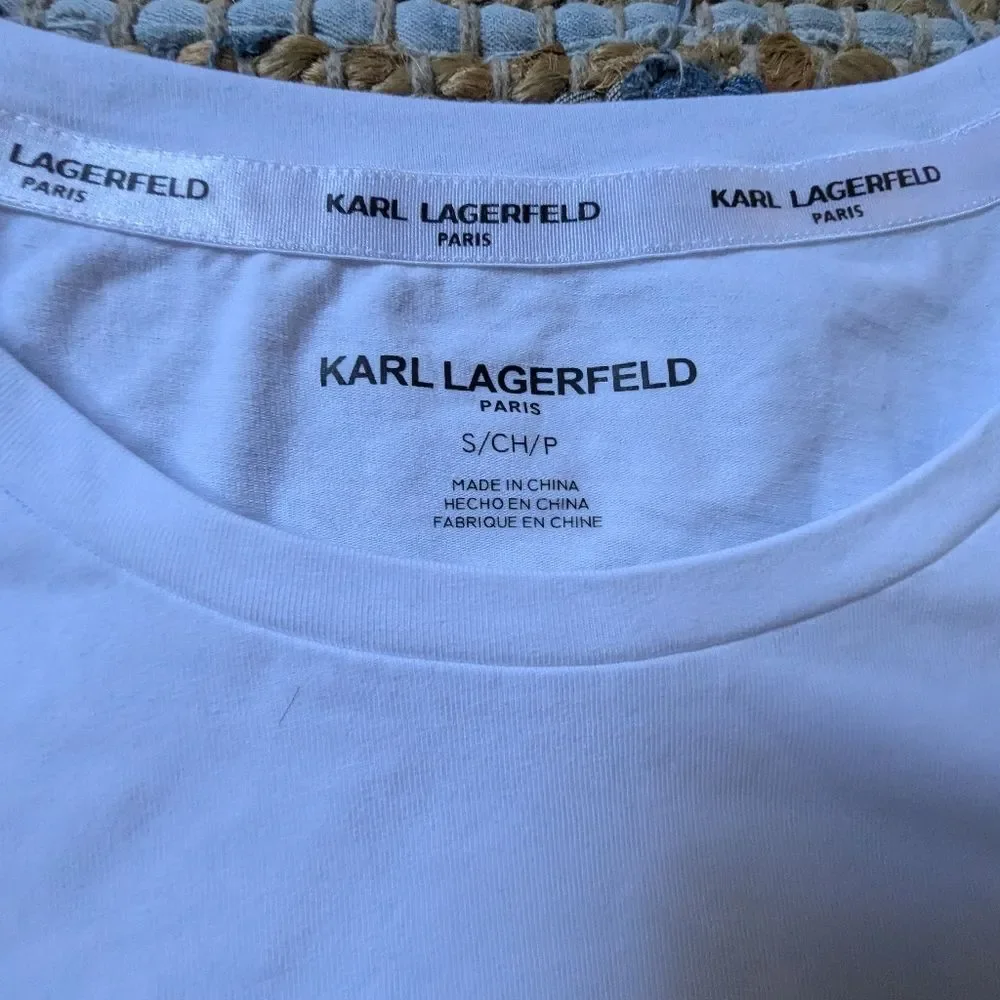 Karl Lagerfeld Paris White Graphic Tee Shirt S Eiffel Tower Iconic Parisian Chic